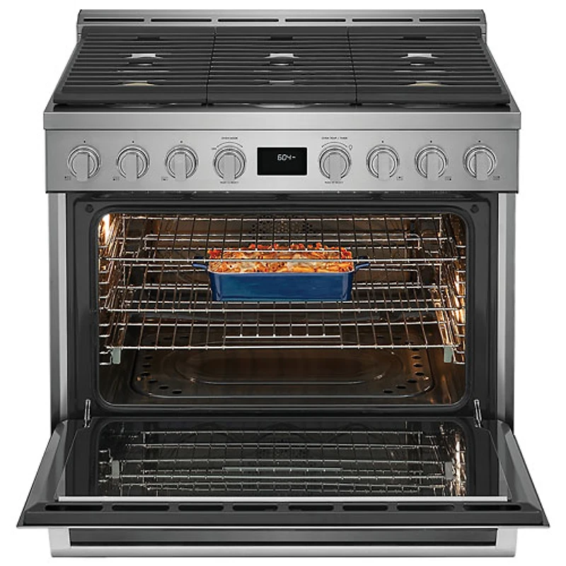 Cuisinière à gaz encastrable à 6 brûleurs avec convection véritable de 4,4 pi³ et de 36 po d'Electrolux (ECFG3668AS) - Acier inoxydable