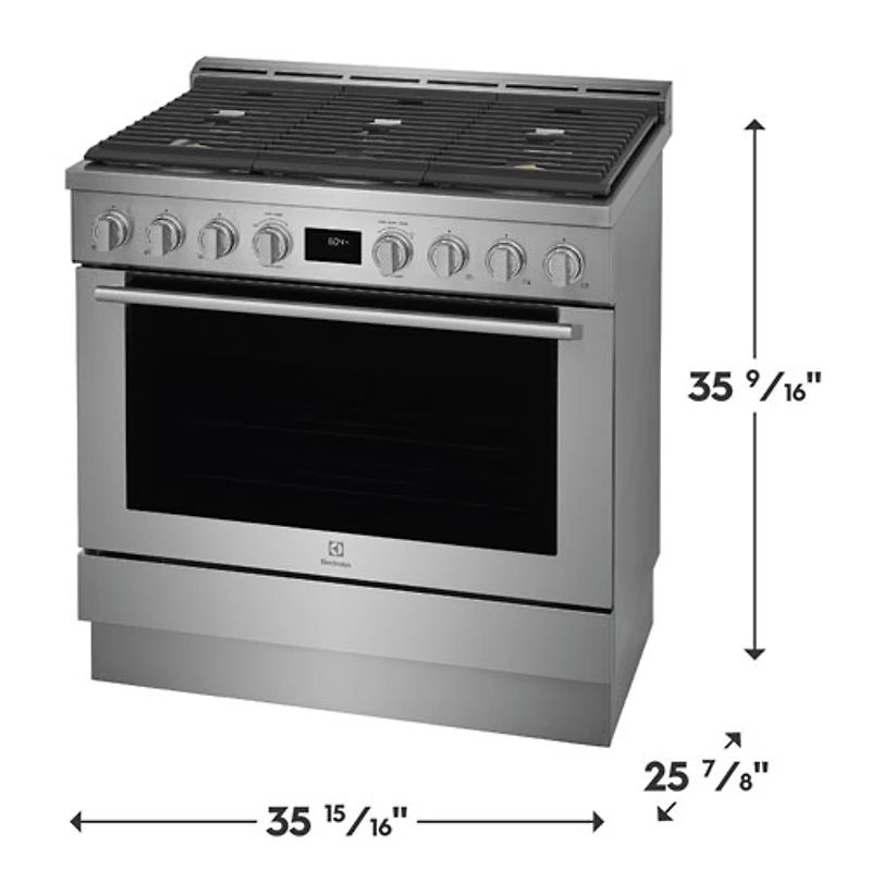 Cuisinière à gaz encastrable à 6 brûleurs avec convection véritable de 4,4 pi³ et de 36 po d'Electrolux (ECFG3668AS) - Acier inoxydable