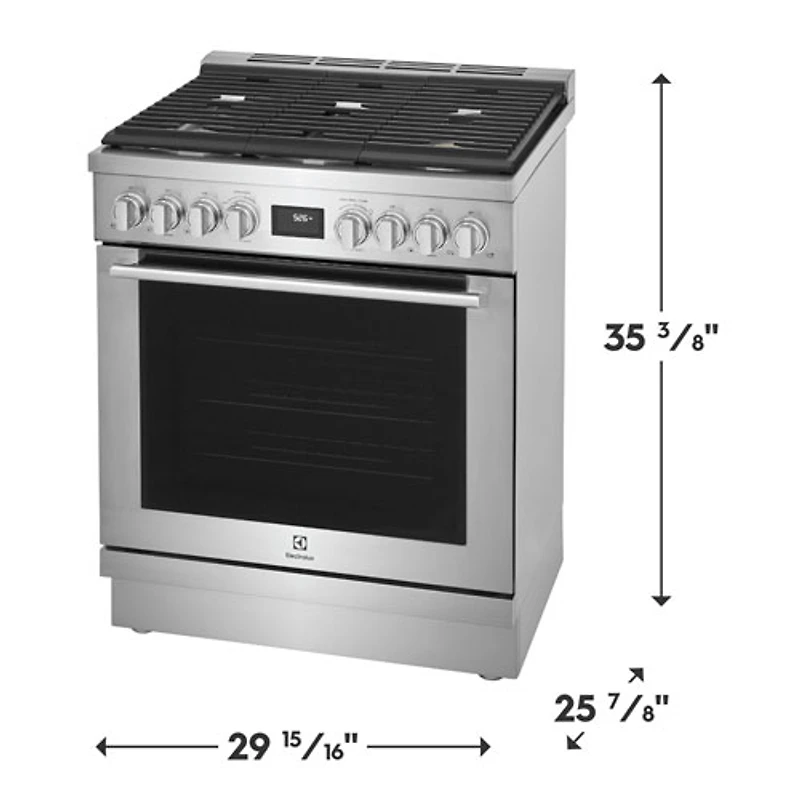Cuisinière biénergie autonome à convection véritable 30 po 4,6 pi³ d'Electrolux (ECFD3068AS) - Acier inoxydable