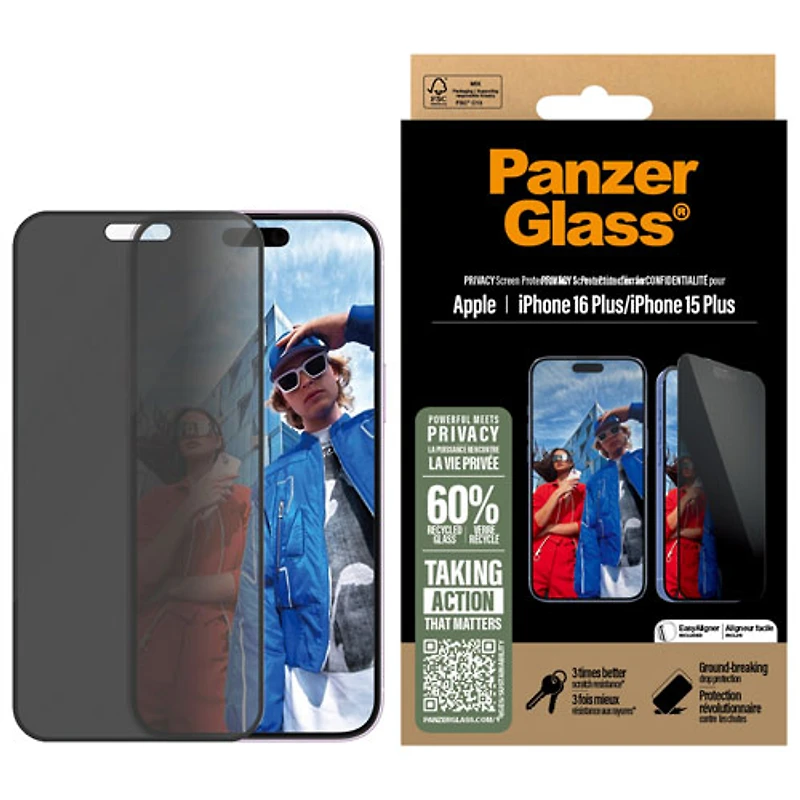 PanzerGlass Ultra-Wide Fit Privacy Glass Screen Protector for iPhone 16 Plus