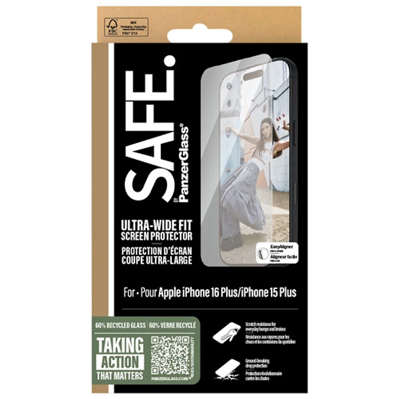 PanzerGlass SAFE Ultra-Wide Fit Glass Screen Protector for iPhone 16 Plus