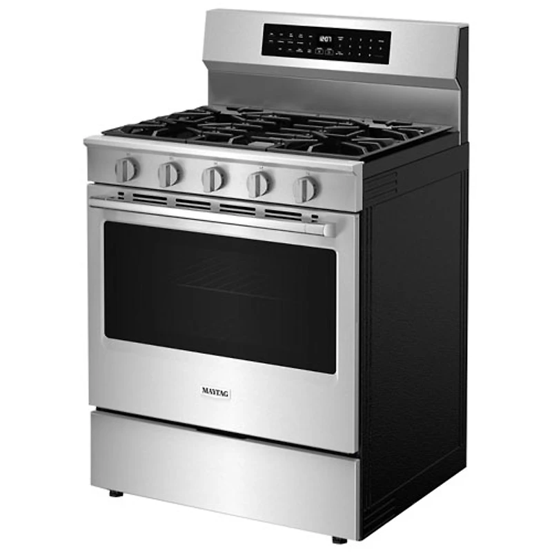 Cuisinière au gaz autonome de 30 po à 5 brûleurs et four autonettoyant de 5 pi³ de GE (MFGS8030RZ) - Inox