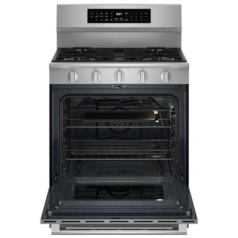 Cuisinière au gaz autonome de 30 po à 5 brûleurs et four autonettoyant de 5 pi³ de GE (MFGS8030RZ) - Inox