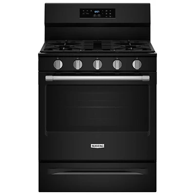 Cuisinière au gaz autonome de 30 po avec 5 brûleurs et four de 5 pi³ avec ventilateur à convection et friture à air chaud de Maytag (MFGS6030RB) - Noir