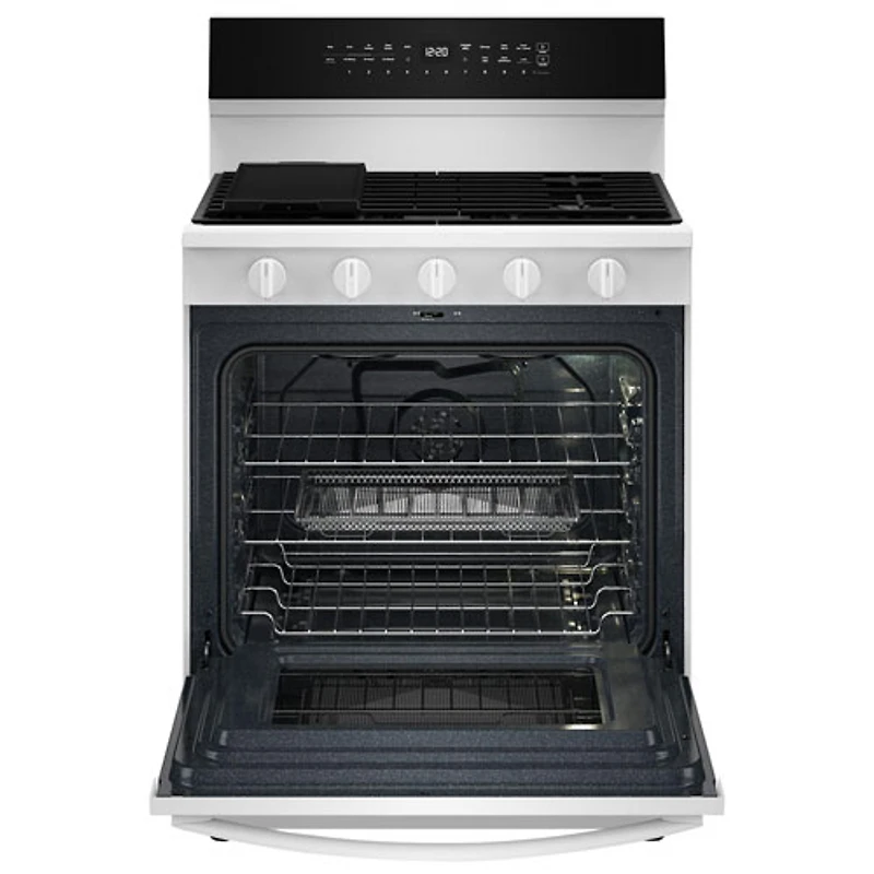 Cuisinière au gaz autonome de 30 po à 5 brûleurs avec four à convection véritable de 5,0 pi³ de Whirlpool (WFGS7530RW) - Blanc