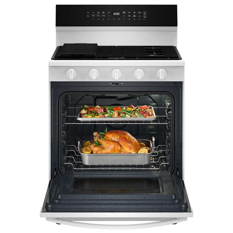 Cuisinière au gaz autonome de 30 po à 5 brûleurs avec four à convection véritable de 5,0 pi³ de Whirlpool (WFGS7530RW) - Blanc