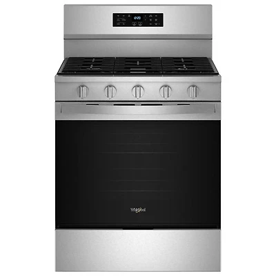 Cuisinière au gaz autonome 30 po avec 5 brûleurs, ventilateur à convection, friture à air chaud et four de 5 pi³ de Whirlpool (WFGS5030RZ) - Inox
