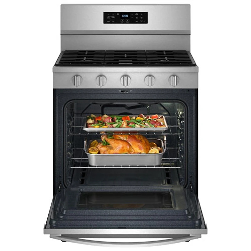 Cuisinière au gaz autonome 30 po avec 5 brûleurs, ventilateur à convection, friture à air chaud et four de 5 pi³ de Whirlpool (WFGS5030RZ) - Inox