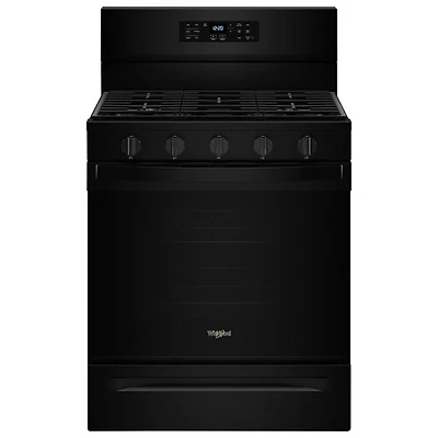 Cuisinière au gaz autonome 30 po avec 5 brûleurs, ventilateur à convection, friture à air chaud et four de 5 pi³ de Whirlpool (WFGS5030RB) - Noir