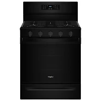 Cuisinière au gaz autonome 30 po avec 5 brûleurs, ventilateur à convection, friture à air chaud et four de 5 pi³ de Whirlpool (WFGS5030RB) - Noir