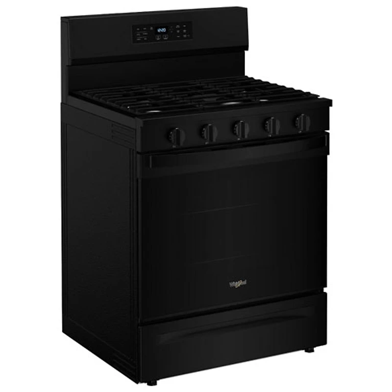 Cuisinière au gaz autonome 30 po avec 5 brûleurs, ventilateur à convection, friture à air chaud et four de 5 pi³ de Whirlpool (WFGS5030RB) - Noir