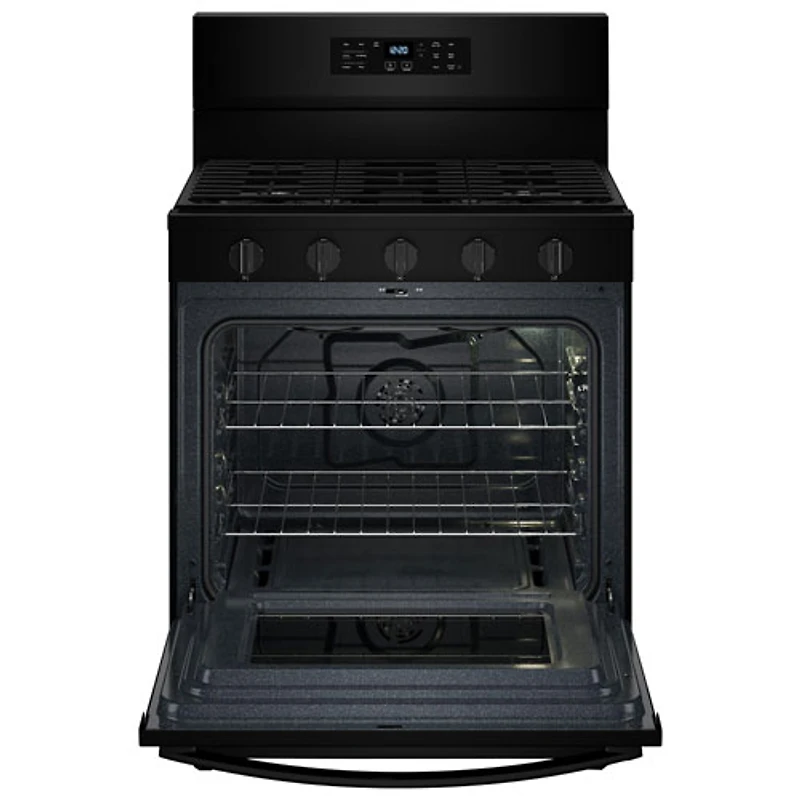 Cuisinière au gaz autonome 30 po avec 5 brûleurs, ventilateur à convection, friture à air chaud et four de 5 pi³ de Whirlpool (WFGS5030RB) - Noir