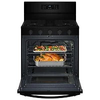 Cuisinière au gaz autonome 30 po avec 5 brûleurs, ventilateur à convection, friture à air chaud et four de 5 pi³ de Whirlpool (WFGS5030RB) - Noir