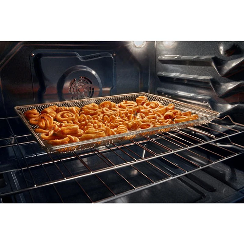 Cuisinière au gaz autonome 30 po avec 5 brûleurs, ventilateur à convection, friture à air chaud et four de 5 pi³ de Whirlpool (WFGS5030RB) - Noir