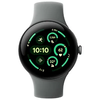 Montre Pixel Watch 3 (LTE + GPS) 45 mm de Google avec boîtier en aluminium vert lichen mat et bracelet sport vert lichen