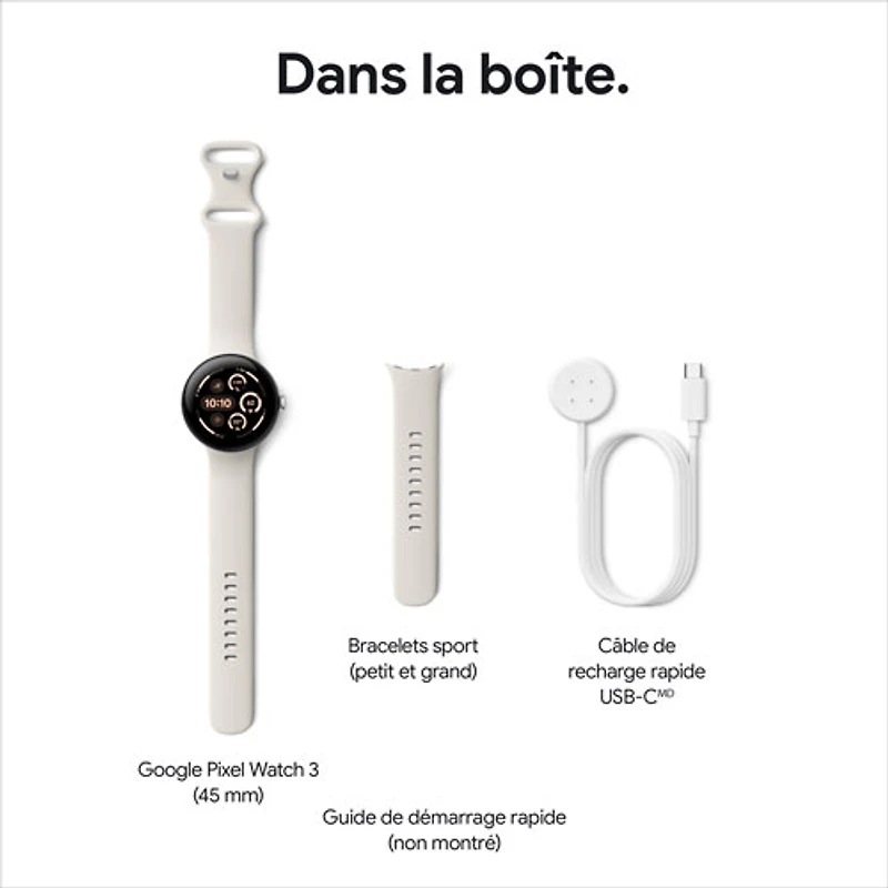 Montre Pixel Watch 3 (LTE + GPS) 45 mm de Google avec boîtier en aluminium vert lichen mat et bracelet sport vert lichen