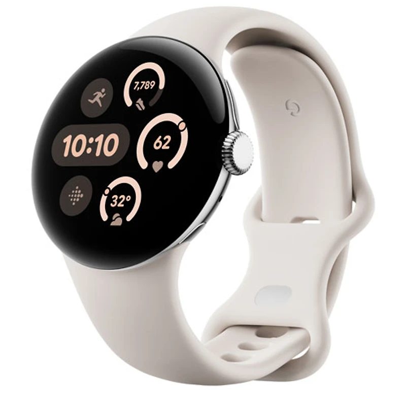 Montre Pixel Watch 3 (LTE + GPS) 41 mm de Google avec boîtier en aluminium argenté poli et bracelet de sport porcelaine