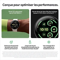 Montre Pixel Watch 3 (LTE + GPS) 41 mm de Google avec boîtier en aluminium argenté poli et bracelet de sport porcelaine