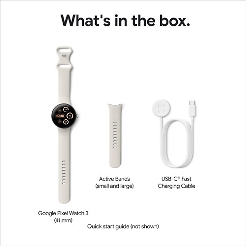 Montre Pixel Watch 3 (LTE + GPS) 41 mm de Google avec boîtier en aluminium argenté poli et bracelet de sport porcelaine