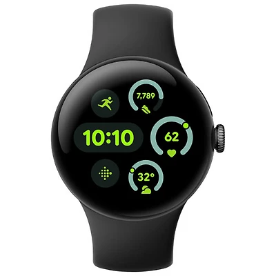 Montre Pixel Watch 3 (GPS) 41 mm de Google avec boîtier en aluminium noir mat et bracelet de sport noir volcanique