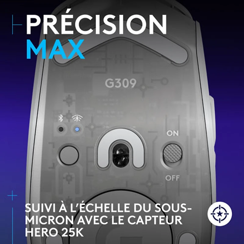 Souris de jeu optique sans fil de 25 600 ppp G309 LIGHTSPEED de Logitech - Blanc