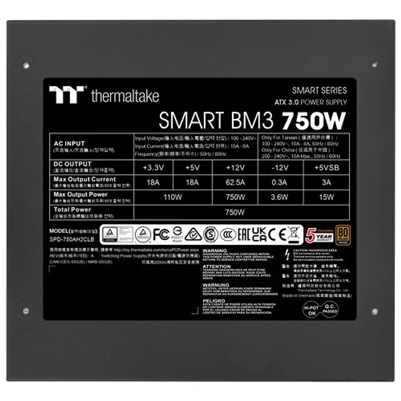 Bloc d'alimentation semi-modulaire ATX3.1 de W Smart BM3 80 PLUS de Thermaltake