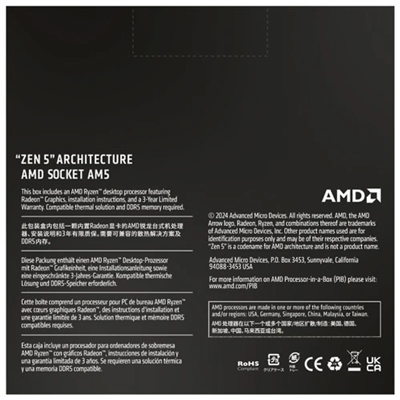 Processeur hexacoeur AM5 de 5,4 GHz Ryzen 5 9600X d'AMD