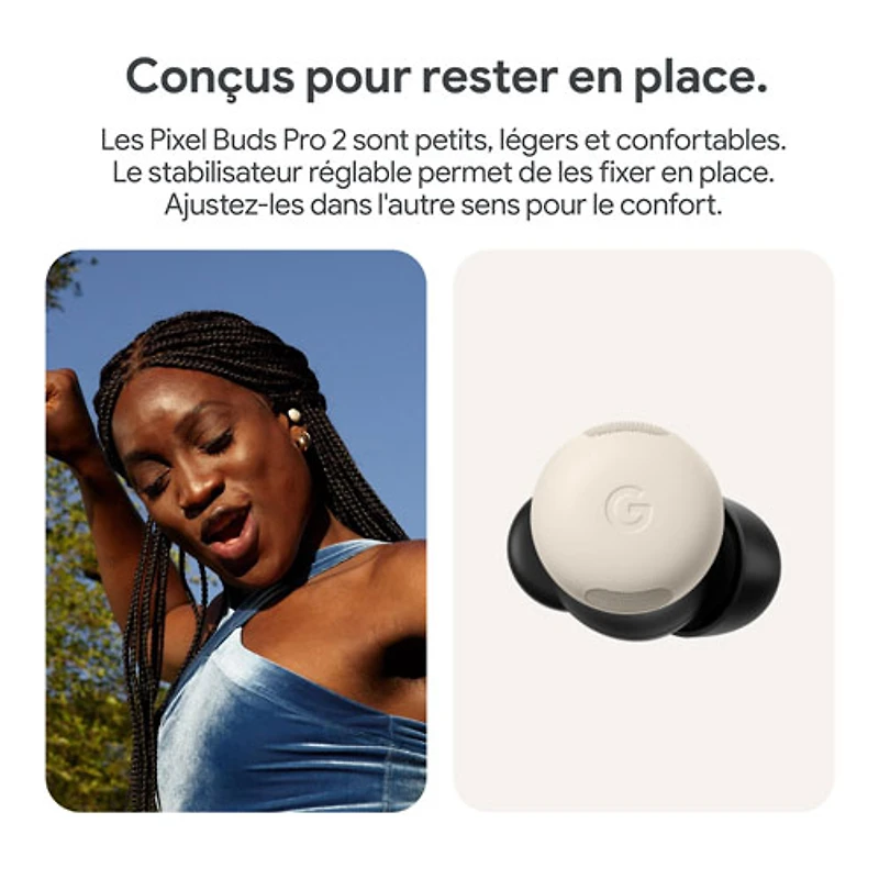 Écouteurs boutons 100 % sans fil à suppression du bruit Pixel Buds Pro 2 de Google - Porcelaine