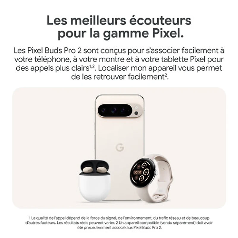 Écouteurs boutons 100 % sans fil à suppression du bruit Pixel Buds Pro 2 de Google - Porcelaine