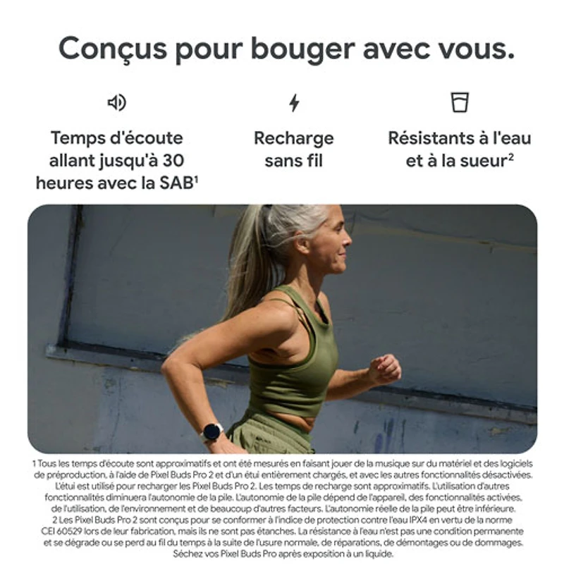 Écouteurs boutons 100 % sans fil à suppression du bruit Pixel Buds Pro 2 de Google - Porcelaine