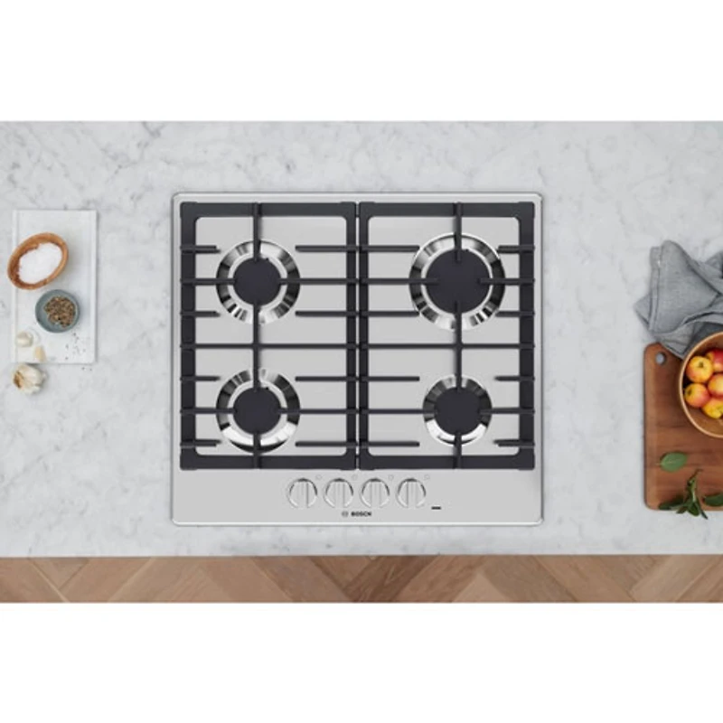 Surface de cuisson au gaz à 4 brûleurs de 24 po de Bosch (NGM5453UC) - Acier inoxydable