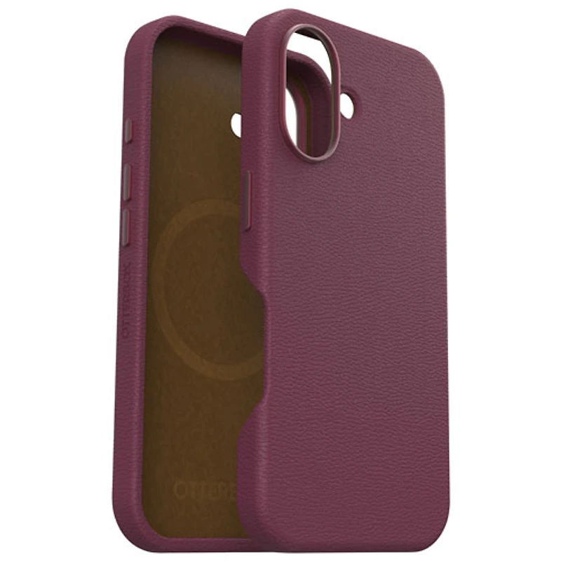 Étui rigide ajusté en cuir de cactus Symmetry d'OtterBox avec MagSafe pour iPhone 16 - Rose Foxberry