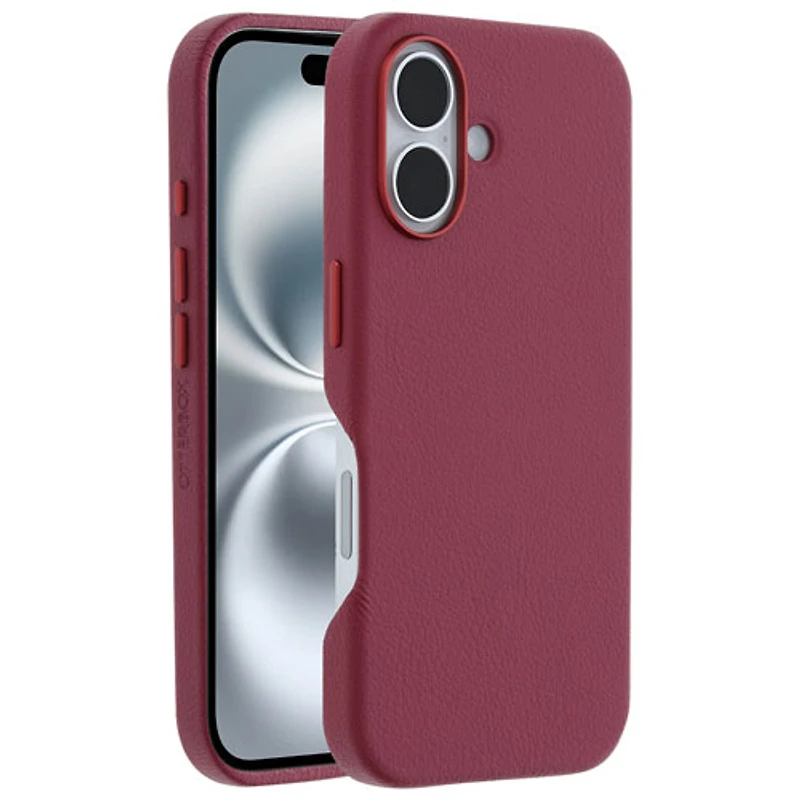 Étui rigide ajusté en cuir de cactus Symmetry d'OtterBox avec MagSafe pour iPhone 16 - Rose Foxberry
