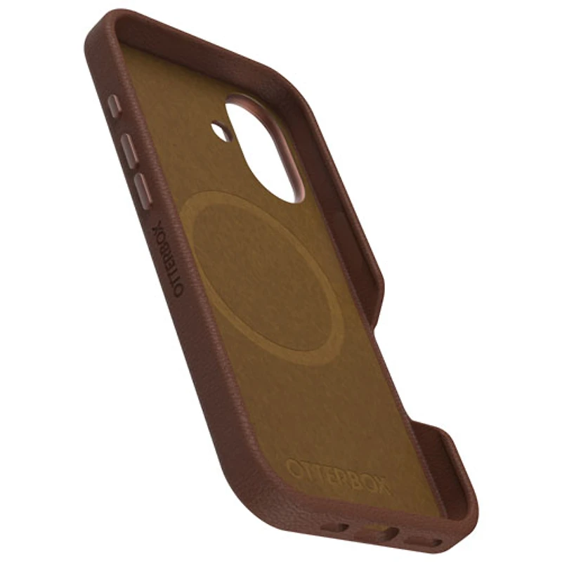 Étui rigide ajusté en cuir de cactus Symmetry d'OtterBox avec MagSafe pour iPhone 16 - Brun Rich Adobe