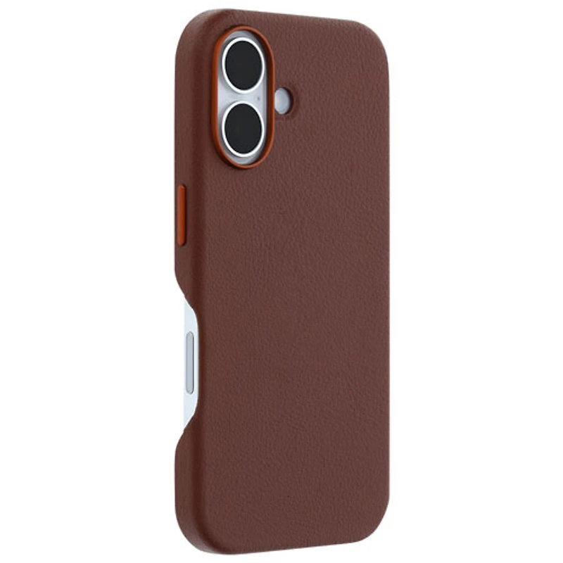 Étui rigide ajusté en cuir de cactus Symmetry d'OtterBox avec MagSafe pour iPhone 16 - Brun Rich Adobe