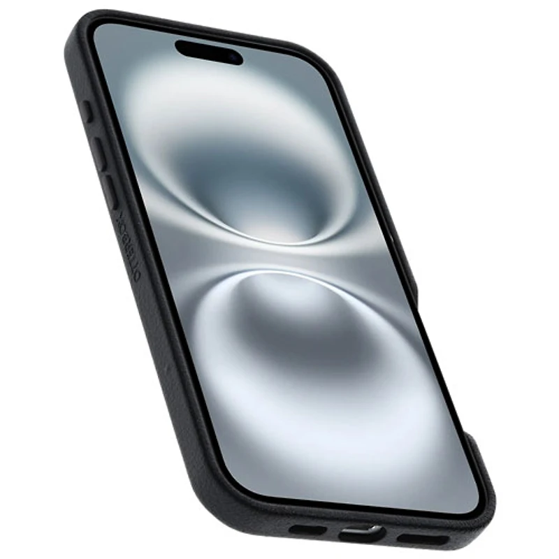 Étui rigide ajusté en cuir de cactus Symmetry d'OtterBox avec MagSafe pour iPhone 16 Plus - Noir Ash