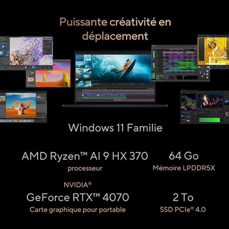 Portable à écran tactile DELO 4K de 16 po ProArt P16 d'ASUS - Noir nano (Ryzen AI 9 HX 370 d'AMD/SSD 2 To/RAM 64 Go/GeForce RTX 4070 de NVIDIA/Windows 11)