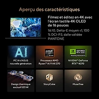 Portable à écran tactile DELO 4K de 16 po ProArt P16 d'ASUS - Noir nano (Ryzen AI 9 HX 370 d'AMD/SSD 2 To/RAM 64 Go/GeForce RTX 4070 de NVIDIA/Windows 11)