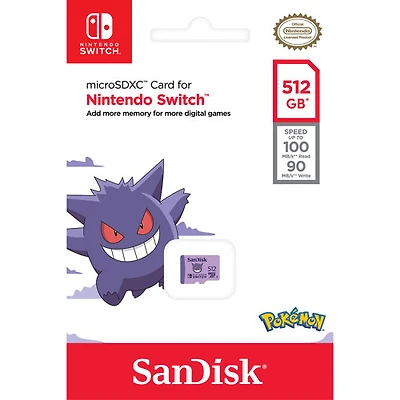 Carte mémoire microSD 100 Mo/s 512 Go Pokémon de Sandisk pour Nintendo Switch
