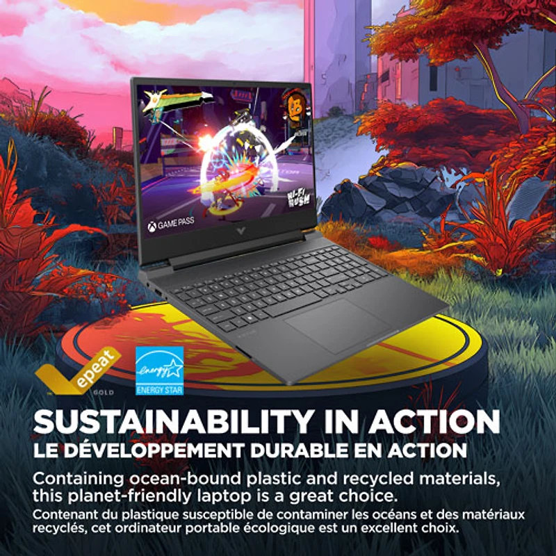Portable de jeu de 15,6 po Victus de HP - Argenté mica (Ryzen 5 8645HS d'AMD/RAM 8 Go/SSD 512 Go/GeForce RTX 2050)