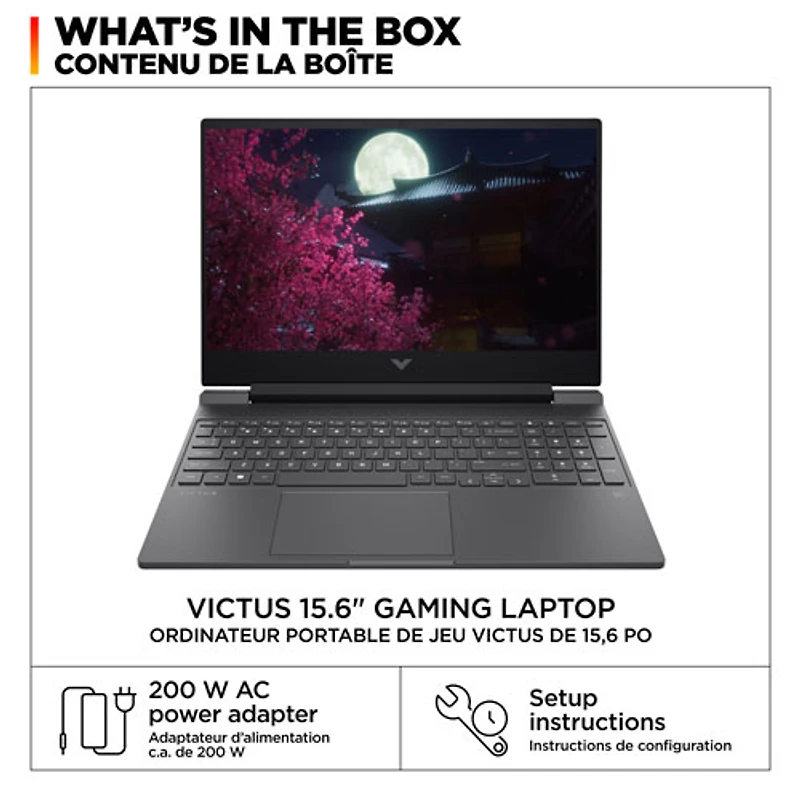 Portable de jeu de 15,6 po Victus de HP - Argenté mica (Core i7-13620H d'Intel/RAM 16 Go/SSD 512 Go/GeForce RTX 3050)