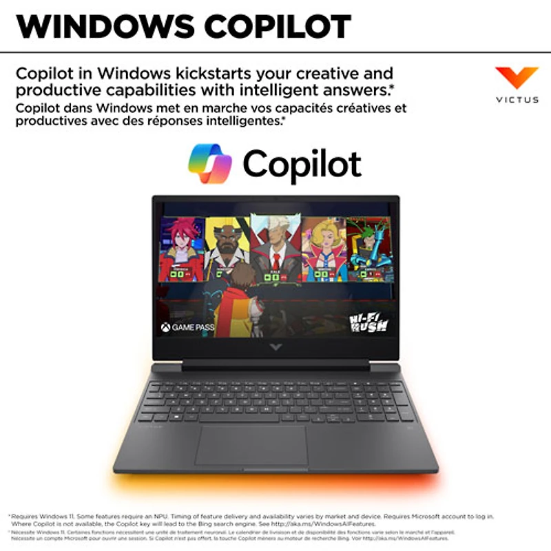 Portable de jeu de 15,6 po Victus de HP - Argenté mica (Core i7-13620H d'Intel/RAM 16 Go/SSD 512 Go/GeForce RTX 3050)