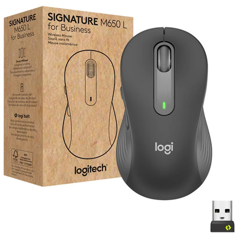 Souris sans fil précise Bluetooth 4000 ppp Signature M650 L for Business de Logitech pour mains de moyenne à grande taille - Graphite