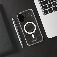 E-Artistry Signature Honeycomb Fitted Hard Shell Case w/ MagSafe for iPhone 16 - Clear- Gold/White