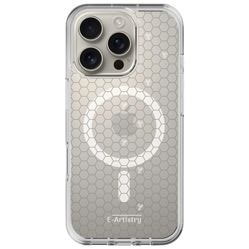 E-Artistry Signature Honeycomb Fitted Hard Shell Case w/ MagSafe for iPhone 16 Pro - Clear- Gold/White