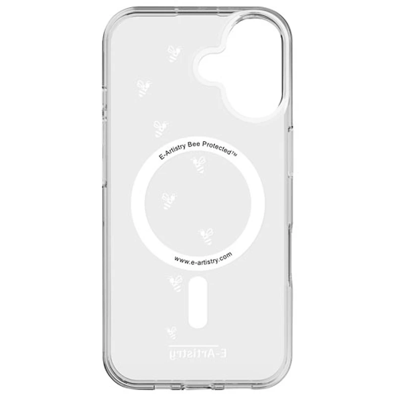 Étui rigide ajusté Signature Bee Spiral d'E-Artistry avec MagSafe pour iPhone 16 - Transparent/Blanc