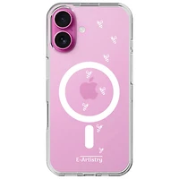 Étui rigide ajusté Signature Bee Spiral d'E-Artistry avec MagSafe pour iPhone 16 - Transparent/Blanc