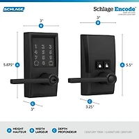 Serrure intelligente Wi-Fi Encode Latitude de Schlage avec poignée à levier - Noir mat