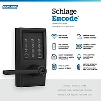 Serrure intelligente Wi-Fi Encode Latitude de Schlage avec poignée à levier - Noir mat