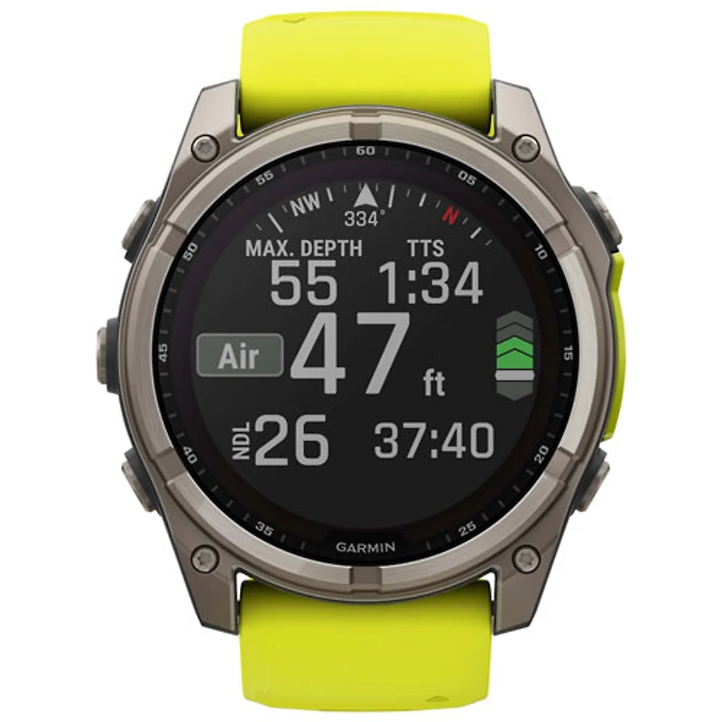 Montre intelligente multisport Bluetooth solaire en verre saphir fēnix 8 de 51 mm de Garmin - Jaune/Graphite/Gris carbone